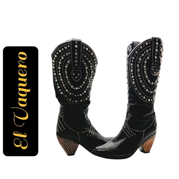 El Vaquero Valerio Giuntoli Black Studded Italian Leather Boots – Handcrafted - Picture 3 of 10